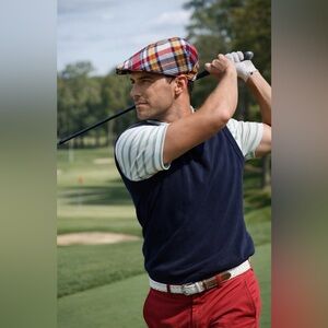 Polo Ralph Lauren Men's Cotton Red Multi Plaid Hat Newsboy Golf Cap NWT L/XL